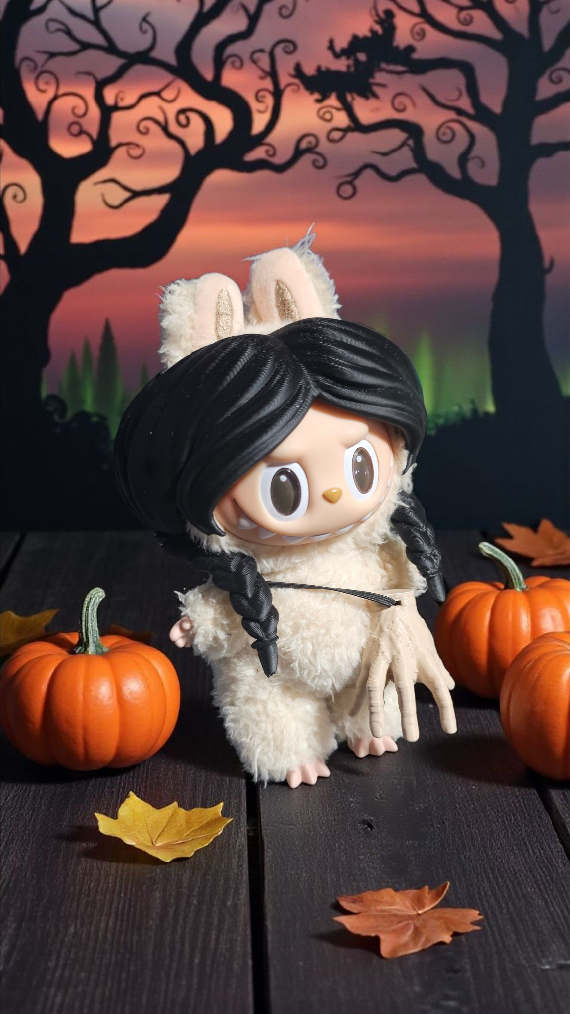 Labubu's "Crazy Adams" Wednesday Braid Wig - Spooky Chic for Your Little Monster!