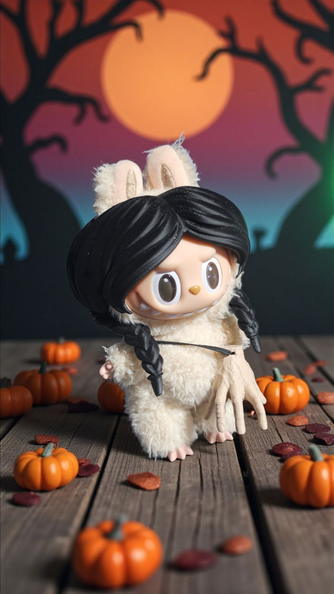 Labubu's "Crazy Adams" Wednesday Braid Wig - Spooky Chic for Your Little Monster!