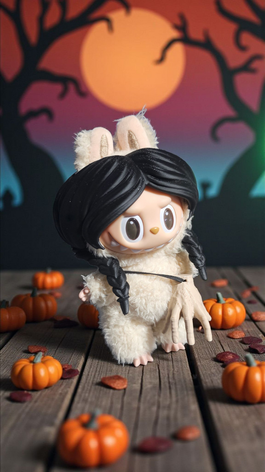 Labubu's "Crazy Adams" Wednesday Braid Wig - Spooky Chic for Your Little Monster!